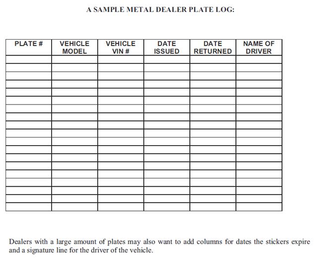 Dealer Plate Log